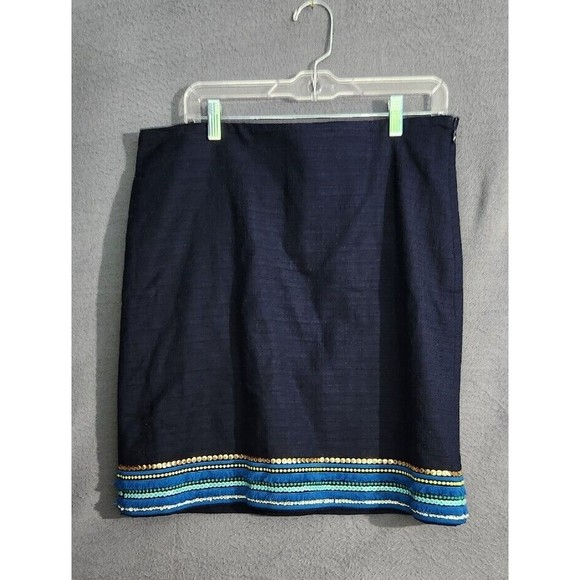 Talbots Skirt Womens Sz 12 Blue Cotton Stretch Sequin Beaded Embellished Hem NWT - Picture 2 of 12